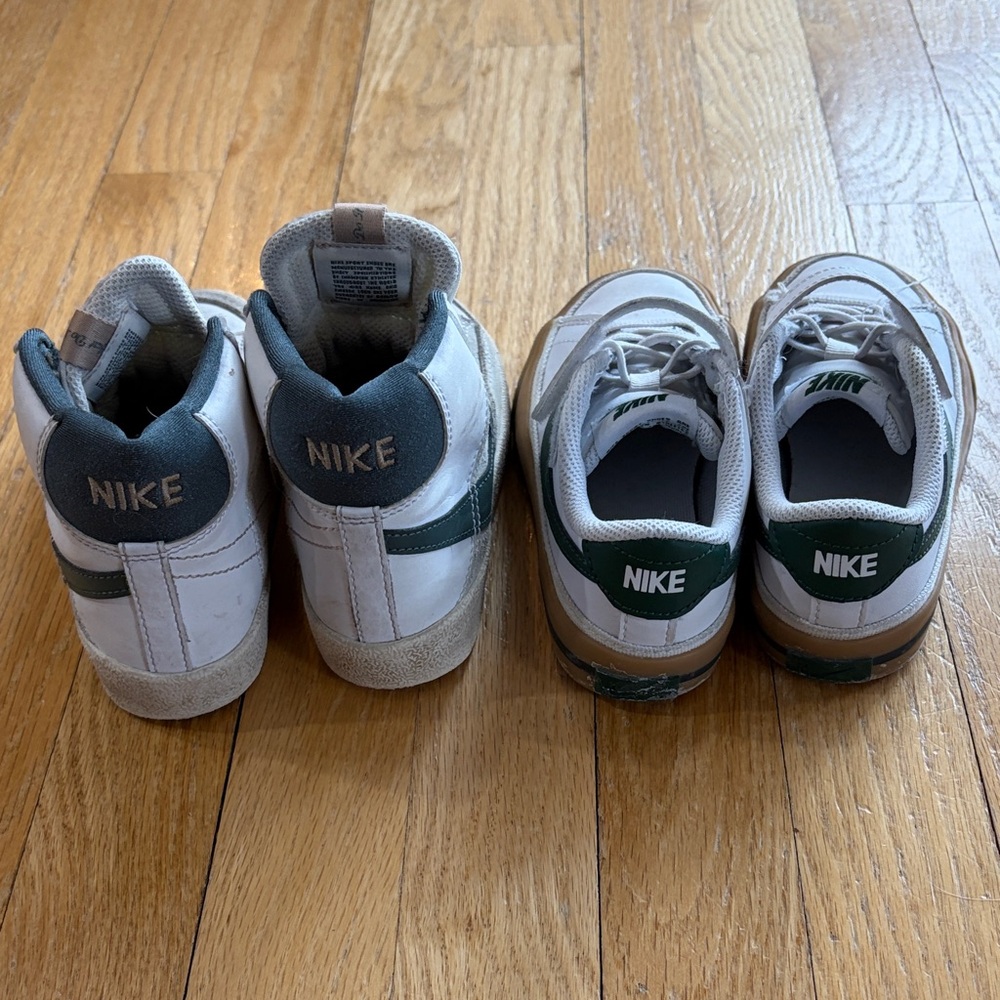 Nike Kids White Sneakers with Green Swoosh